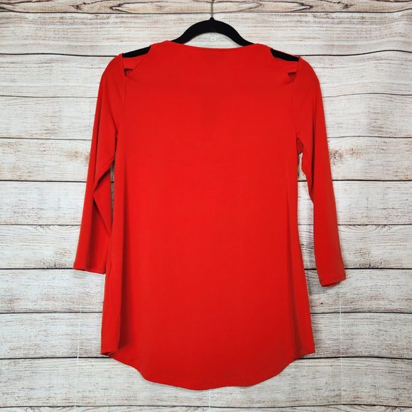 New With Tags Thalia Sodi Women's Size XS Eternal Red Keyhole Blouse 3/4 Sleeves - Picture 10 of 14